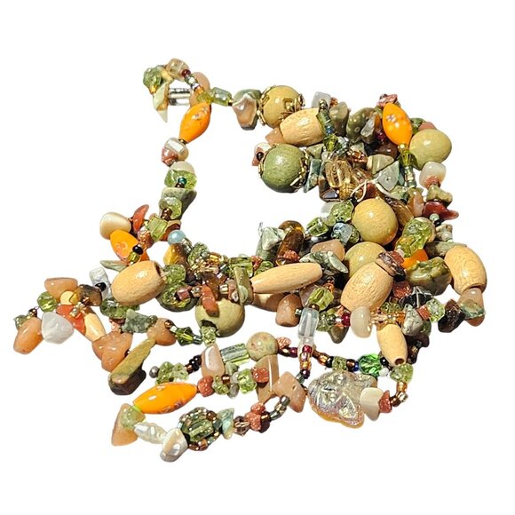 Handmade Boho Gemstone Wood Beaded Chunky Necklace Retro Earthy Fashion Jewelry - Picture 7 of 9